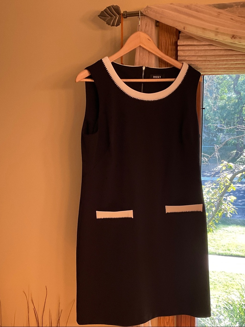 DKNY black white sleeveless A line Dress 14 L